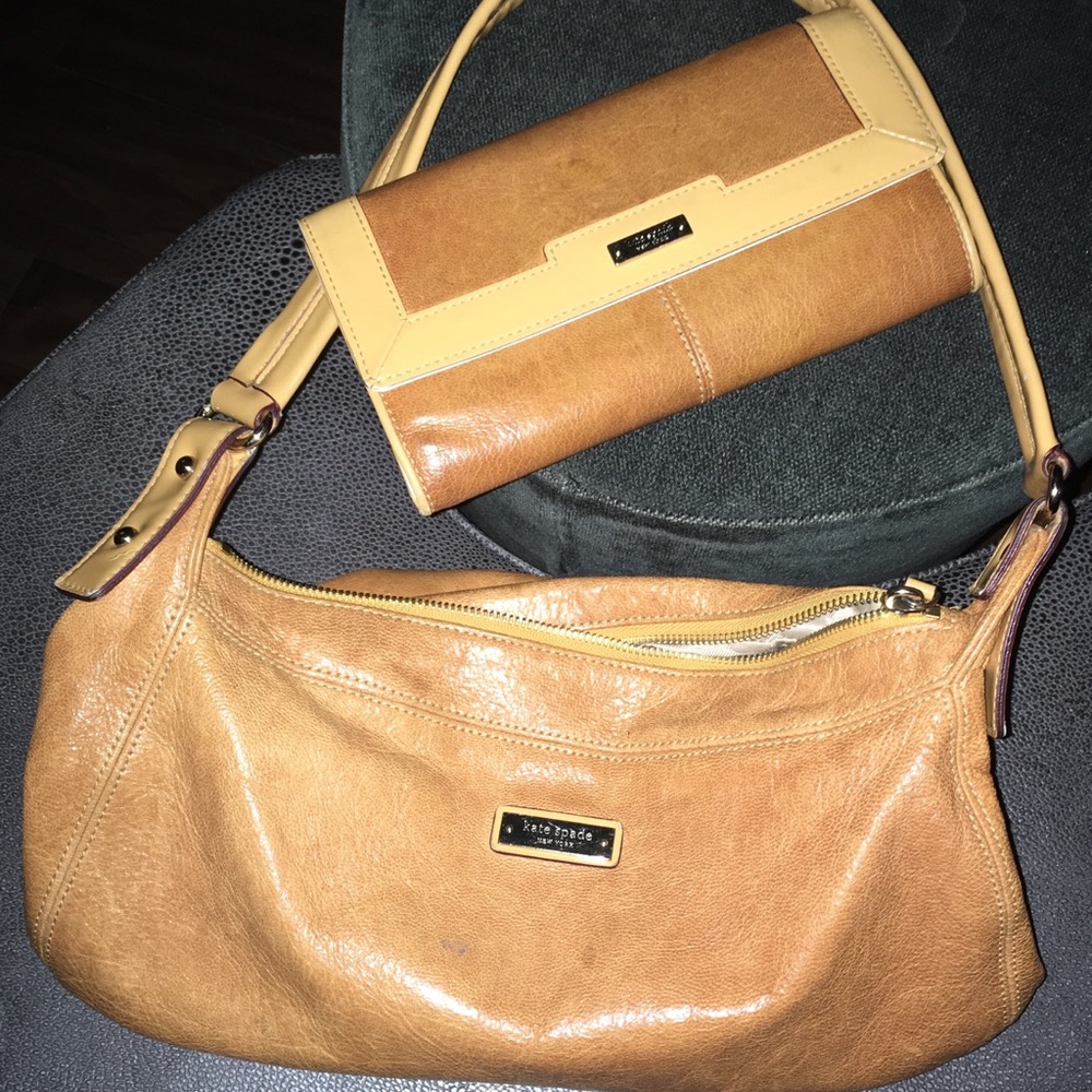 Kate Spade Tan & Yellow Purse & Matching Wallet